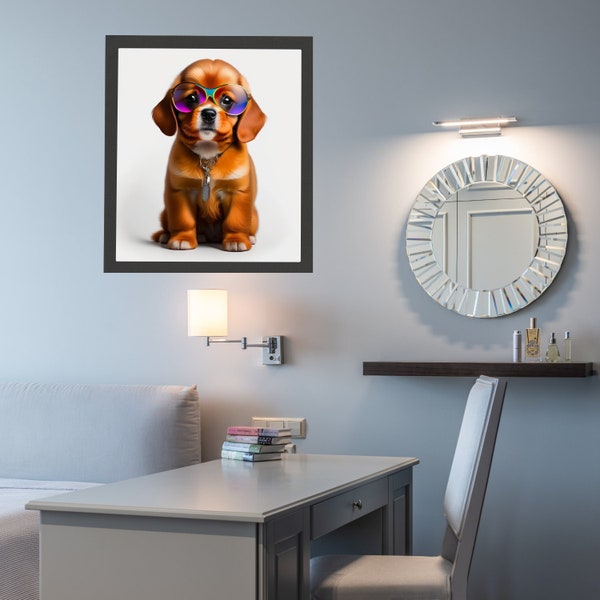 Cool Canine Style: Digital Art Print Featuring a Cute Puppy in Shades