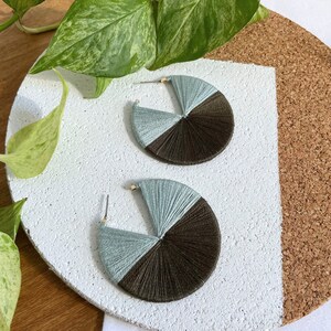 HANDMADE HOOP EARRINGS 2 inches available in 1, 1.5, 2 and 2.5 inches custom order sky blue and slate gray textile earrings image 3