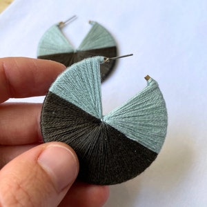 HANDMADE HOOP EARRINGS 2 inches available in 1, 1.5, 2 and 2.5 inches custom order sky blue and slate gray textile earrings image 4