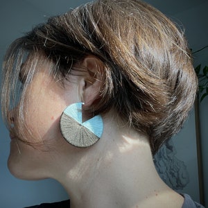 HANDMADE HOOP EARRINGS 2 inches available in 1, 1.5, 2 and 2.5 inches custom order sky blue and slate gray textile earrings image 6