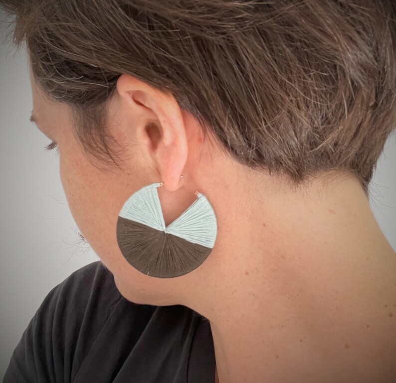 HANDMADE HOOP EARRINGS 2 inches available in 1, 1.5, 2 and 2.5 inches custom order sky blue and slate gray textile earrings image 2