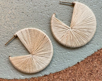 ECRU CHECK HOOP hoop, off-white embroidery thread earrings, 1.5 inches, lightweight + nickel-free