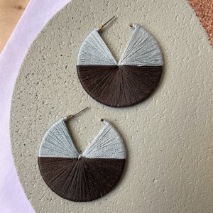 HANDMADE HOOP EARRINGS 2 inches available in 1, 1.5, 2 and 2.5 inches custom order sky blue and slate gray textile earrings image 1