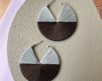 HANDMADE HOOP EARRINGS | 2 inches | available in 1, 1.5, 2 and 2.5 inches custom order | sky blue and slate gray | textile earrings