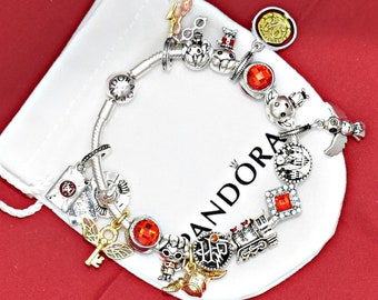 Pandora-armband met tovenaarssorteerhoed Sleutel Nimbus-trein Rode Harry-themabedels Nieuw