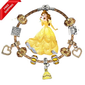 Disney Princess Belle Braided Leather Charm Bracelet Size 7.5 inches New