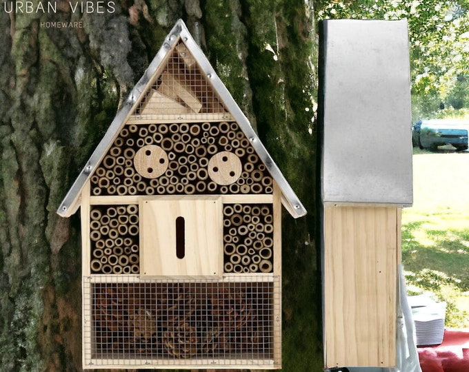 Wild Insect Hotel - Eco-Friendly Bug House for Bees Butterflies Insects in Garden - Weather Resistant Hanging Bee Home from Natural Wood