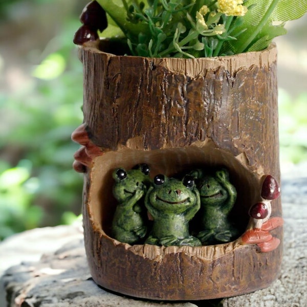 Green Frog Succulent Planter, Balcony Nature Log Planter, Bonsai Tree Planter, Cute Animal Planter, Nordic Toad Planter