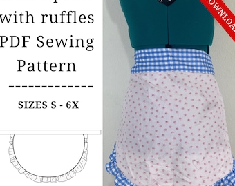 Renaissance faire Ruffled Half Apron PDF Sewing Pattern | beginner freindly Ren faire accsessory | S-6XL