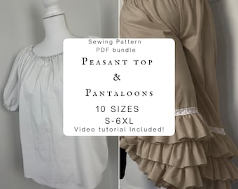 Renaissance Faire costume bundle | Pantaloons pants & Peasant Top Sewing Pattern PDF | S-6XL