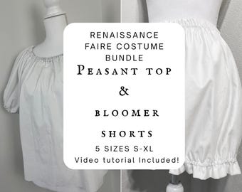 Plus Size Renaissance Faire costume bundle | Bloomers & Peasant Top Sewing Pattern PDF | S-XL