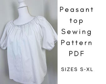Renaissance Faire Peasant top Sewing Pattern PDF | beginner friendly Chemise blouse | S-XL