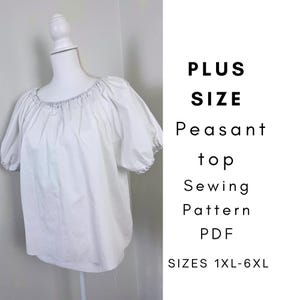 Patrón PDF de blusa campesina de tallas grandes / Blusa estilo cottagecore / Camisón medieval renacentista / Tallas 1XL-6XL