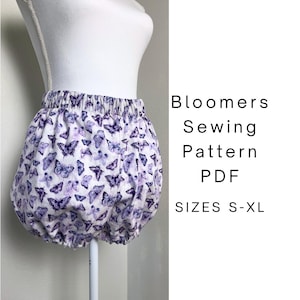 Molde de costura fácil para calcinhas tipo bloomers, shorts com babados e cintura elástica, tamanhos PP a GG (PDF)