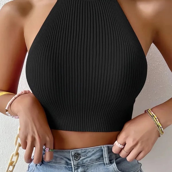 Knit Sleeveless Halter Tops for Women Basics Solid Slim Fitted Crop Womens Turtleneck unique size