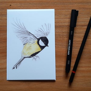 Wenskaart vogel, originele tekenprint
