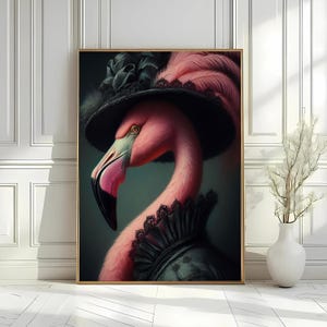 Victorian Flamingo Portrait, Victorian Flamingo Portrait Digital Print, Vintage Victorian Flamingo Wall Art, Flamingo Art Print