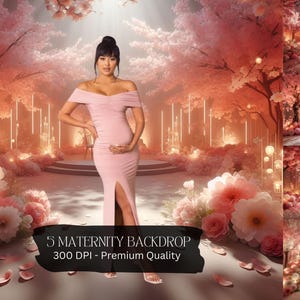 Floral Maternity Photography Background: Elegant Pink Blossom Design (JPG Digital Download 6000x6000 px)