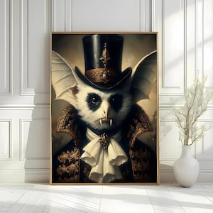 Victorian Bat Wall Art Printable, Gothic Renaissance Animal Art,Vintage Style Bat Art,Gothic Animal Portrait for Wall Decor,Digital Download