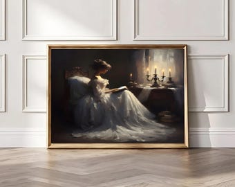Victorian Woman Reading Print: Dark Academia Book Lover Gift (Digital Download