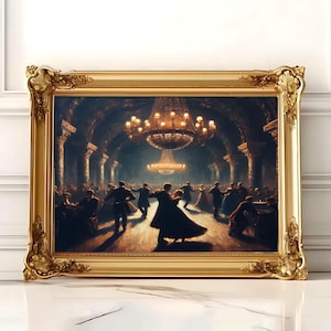 Viktorianische romantische Malerei Poster, Gesellschaftstanz, Tanzendes Paar Kunst, Tanzende Wandkunst, Tanzende Wand-Dekor, Tanz Malerei Geschenk