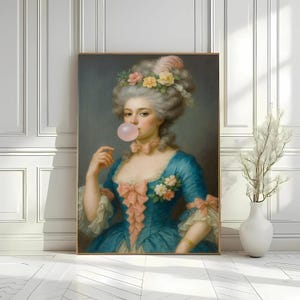 Bubble Gum Victorian Woman Altered Antique Portrait Art, Antique Bridgerton Woman Painting, Victorian Woman Painting Vintage Woman Portrait