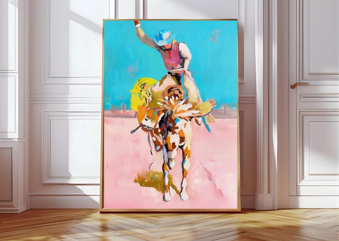 Rodeo Abstract Abstract Rodeo Cowboy Art Print, Vibrant Western Wall Decor (digital ...