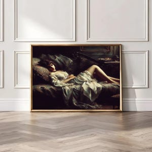 Tired Woman, Decadent Young Woman, Victorian Woman Portrait Painting Woman Portrait, Victorian wall art, Moody Portrait Print Vintage Print