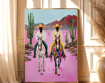 Kleurrijke print cowboypaard, zuidwestelijke woestijnkunst (digitale download)
