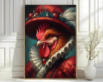 Vintage Rooster Portrait Print: Rustic Farmhouse Kitchen Art (Digital Download