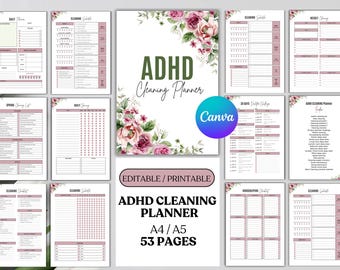 ADHD Cleaning Planner Bundle: Editable Canva Checklists (PDF Download)