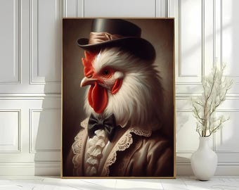 Vintage Rooster Portrait Print: Rustic Farmhouse Kitchen Art (Digital Download