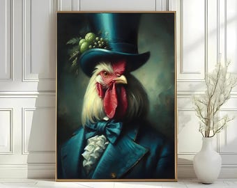 Victorian Rooster Portrait Print: Rustic Farmhouse Kitchen Art (Digital Download