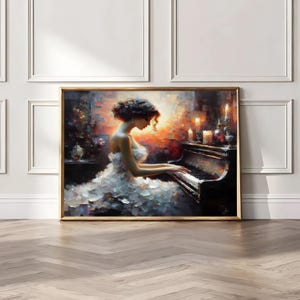 Vintage Woman Portrait Painting, Piano Painting, Moody Art Print, Woman Portrait, Victorian Portrait, Music Lover Gift, Piano Art Print
