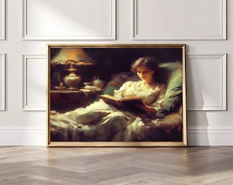 Victorian Woman Reading Art Print: Moody Book Lover Gift (Digital Download
