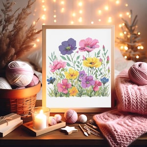 Wildblumen Kreuzstich Muster Sofort PDF Download - Wildblumen Wiese Aquarell Kreuzstich, Wildblumen Karte Kreuzstich, Dekor Haus