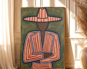 Impresión artística abstracta de vaquero, ilustración moderna del Oeste (descarga digital)