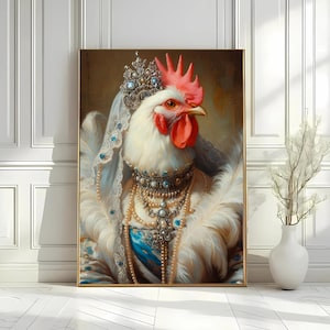 Victorian Royal Rooster Portrait, Vintage Regal Chicken Poster, Renaissance Rooster Portrait, Royal Rooster Wall Decor, Vintage Rooster Art