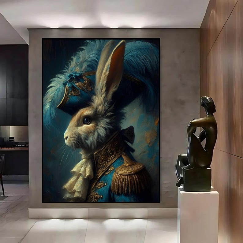 Victorian Rabbit Portrait Print: Renaissance Style Animal Art (Digital Download image 5