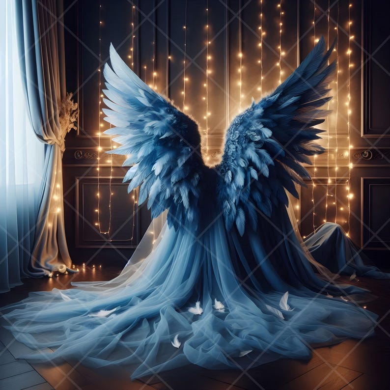 Blue Feather Angel Wings Maternity Backdrop: Photography Prop (digital ...