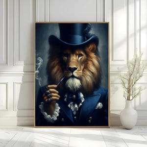 Victorian Lion Portrait Print, Dark Academia Lion Illustration,Vintage Animal Wall Art, Vintage Animal Art Digital Download Animal Portrait