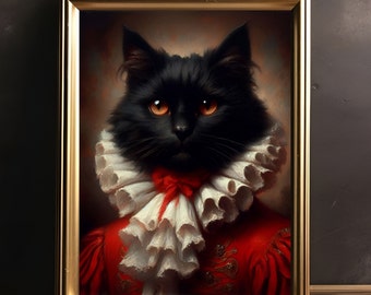 Portrait de chat victorien, peinture pour portrait de chat, portrait de chat royal, portrait de chat royal, portrait de chat numérique, portrait royal d'animal de compagnie