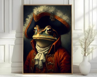 Victorian Frog Wall Art Print, Vintage Animal Portrait, Dark Academia Frog Artwork, Quirky Animal Art, Funny Animal Print, Frog Poster