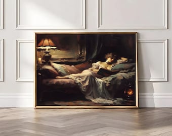 Victorian Woman Reading Print: Book Lover Library Art (Digital Download