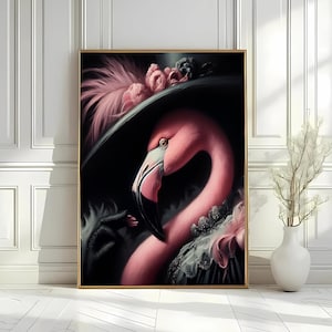 Victorian Flamingo Portrait Digital Print, Victorian Flamingo Portrait, Vintage Victorian Flamingo Wall Art, Flamingo art gift, Flamingo Art