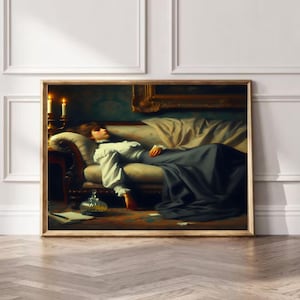 Tired Woman, Decadent Young Woman, Woman Portrait, Victorian wall art, Victorian Woman Portrait Painting, Moody Portrait Print Vintage Print