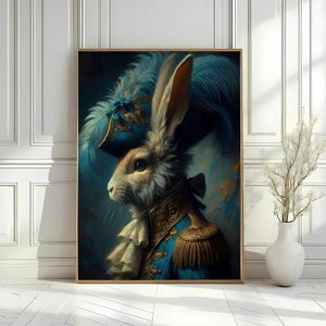 Victorian Rabbit Portrait Print: Renaissance Style Animal Art (Digital Download image 1