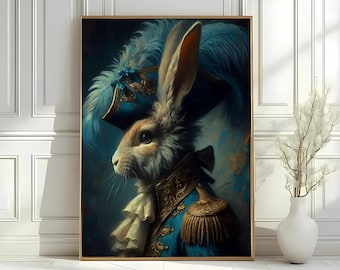 Stampa del ritratto di coniglio vittoriano: arte animale in stile rinascimentale (download digitale)