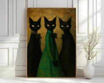 Dipinto di gatti neri gotici: decorazione murale mistica per la casa (download digitale)