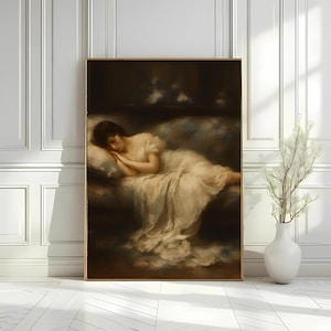 Decadent Young Woman, Tired Woman, Woman Portrait, Antique Wall Decor, Moody Wall Art, Vintage Portrait Oil Painting,  Victorian Painting